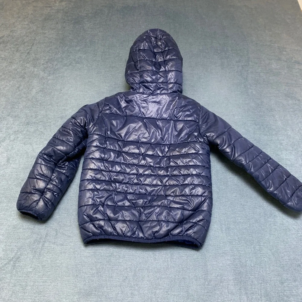 Nike Synthetic Fill Puffer Jacket Boys Navy Fleece Lined Logo Hooded Full Zip